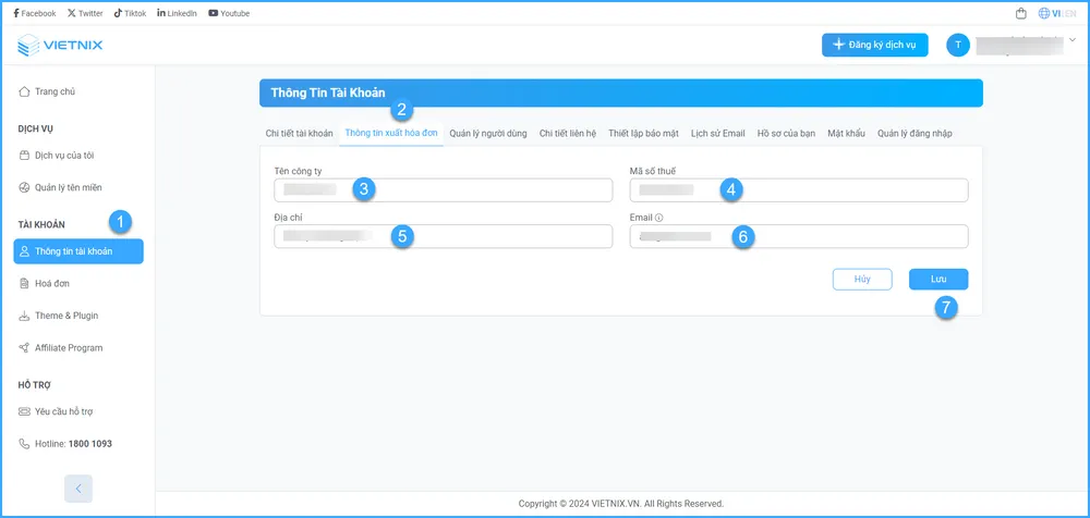 Điền đầy đủ các thông tin trong phần thông tin xuất hóa đơn