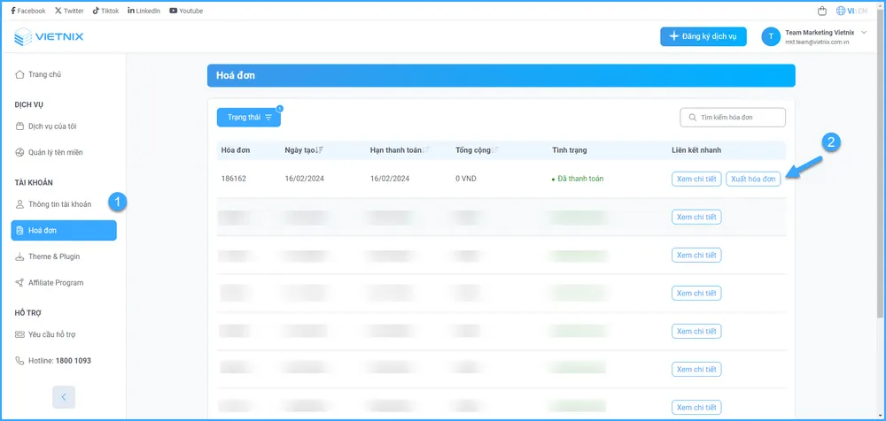 Chọn Xuất hóa đơn