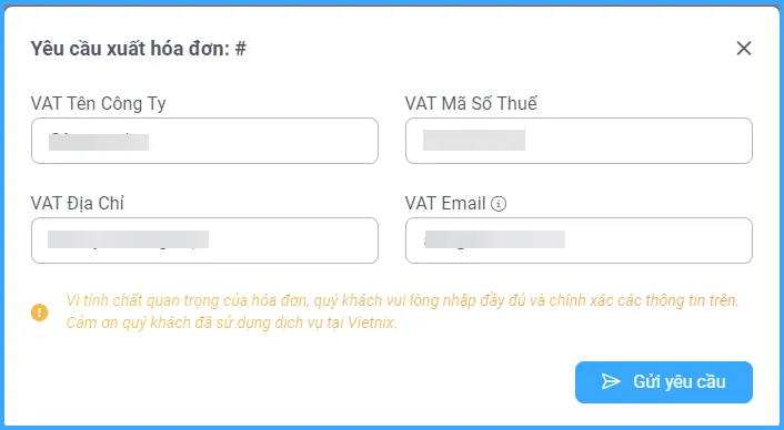 Gửi yêu cầu xuất hóa đơn