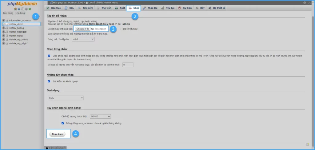 Hướng dẫn sử dụng cPanel với giao diện Jupiter 71 Tiến hành Import database