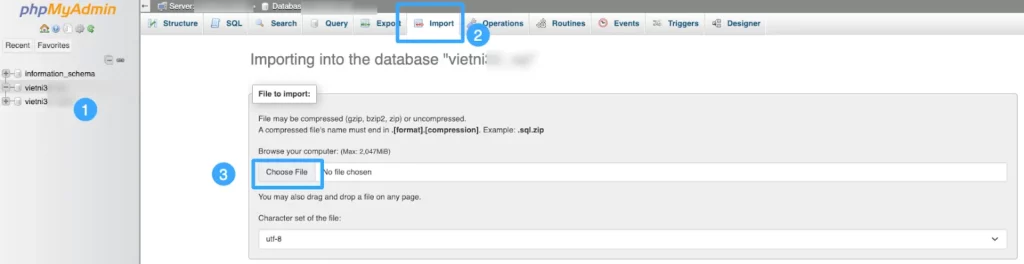 Hướng dẫn import database trên hosting cPanel đơn giản 30 Chọn file cần import