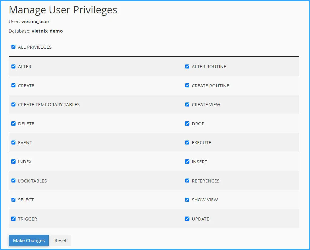 Hướng dẫn sử dụng cPanel với giao diện Jupiter 68 Cấp quyền cho user mới