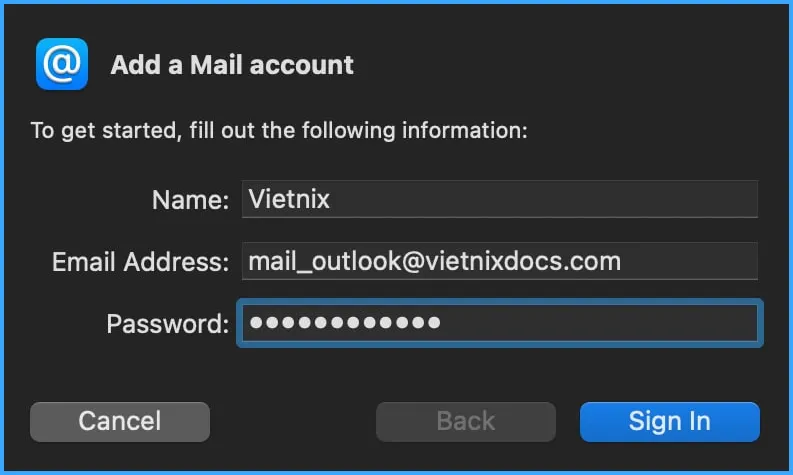 Nhập thông tin email
