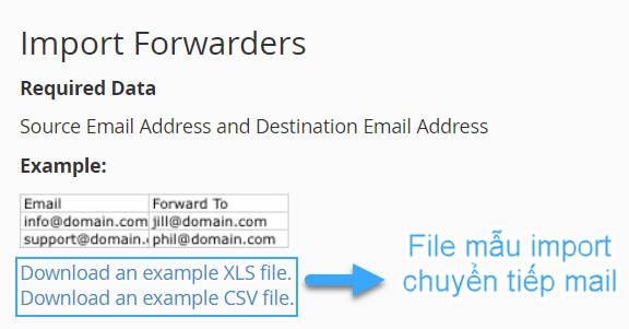 Tải file mẫu để import chuyển tiếp email
