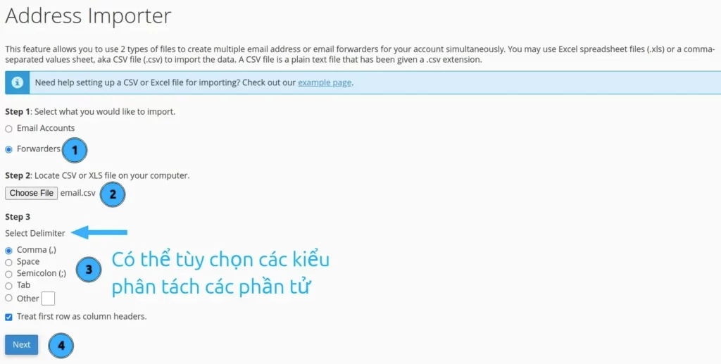 Import dữ liệu chuyển tiếp email