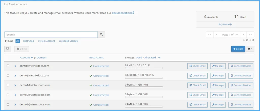 Truy cập vào Email Account để kiểm tra