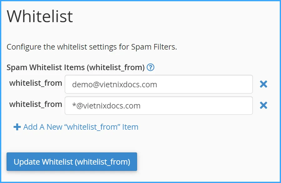 Điền email cần thêm vào danh sách trắng