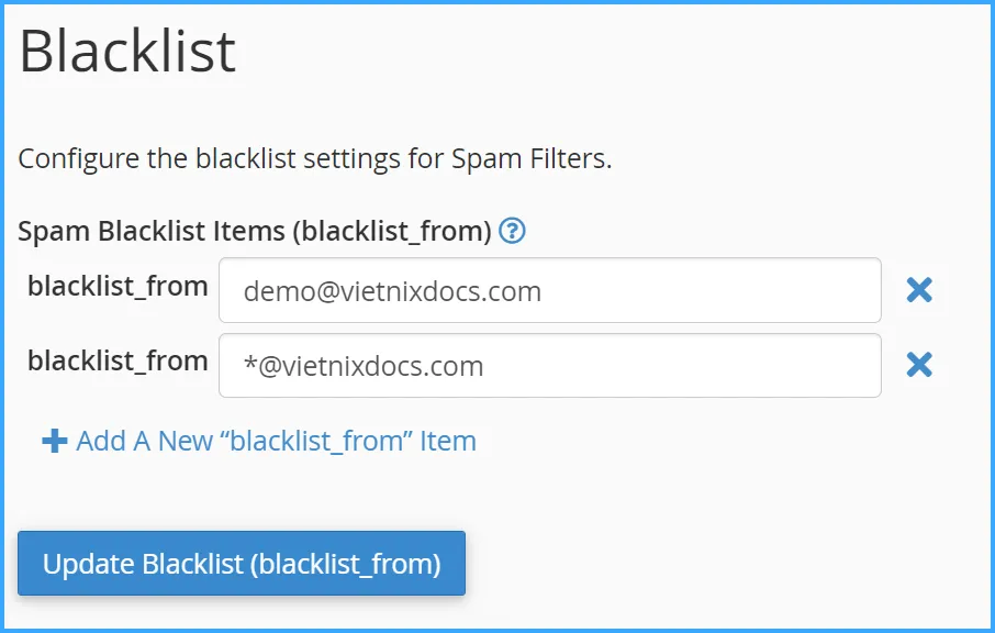 Điền email cần thêm vào danh sách đen