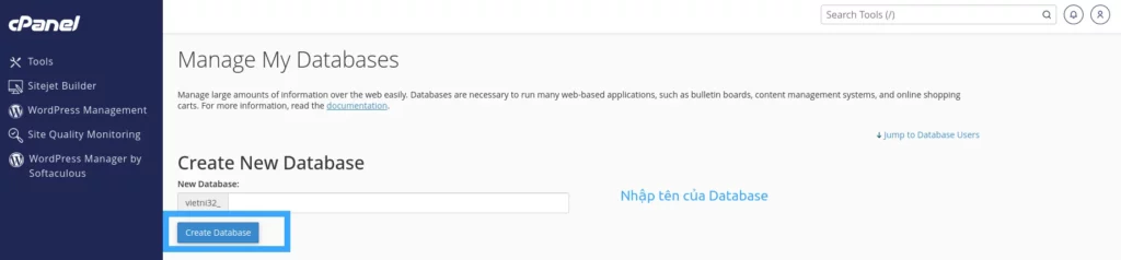 Hướng dẫn tạo Database trong cPanel nhanh chóng 15 Nhập tên của Database