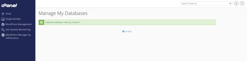 Hướng dẫn tạo Database trong cPanel nhanh chóng 16 Nhấn Go Back