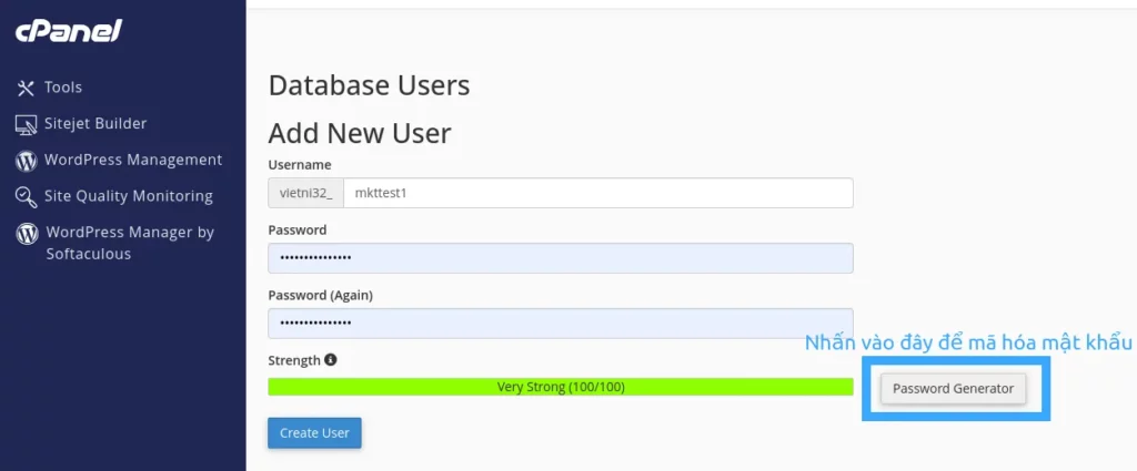 Hướng dẫn tạo Database trong cPanel nhanh chóng 18 Nhấn Create User