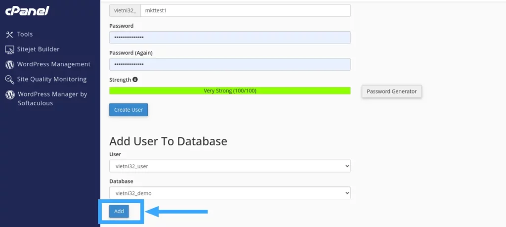 Hướng dẫn tạo Database trong cPanel nhanh chóng 19 Bấm chọn Add