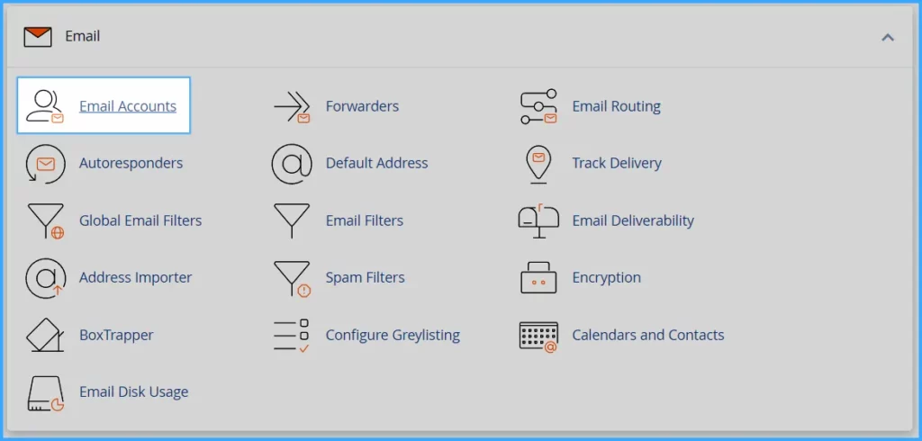 Hướng dẫn sử dụng cPanel với giao diện Jupiter 72 Chọn Email Accounts