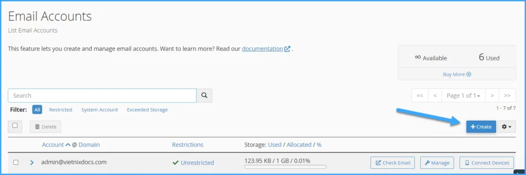 Hướng dẫn sử dụng cPanel với giao diện Jupiter 73 Chọn Create
