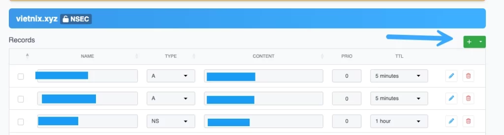 Nhấn vào dấu + để thêm record