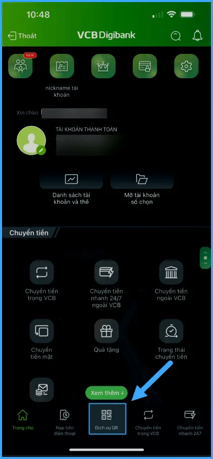 Mở app ngân hàng trên điện thoại và chọn tính năng quét mã