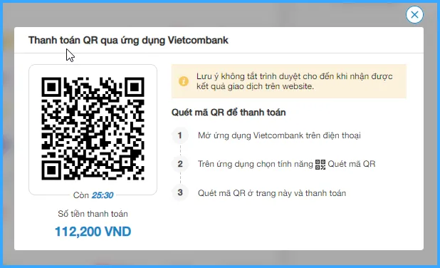 Mã QR sẽ hiện ra