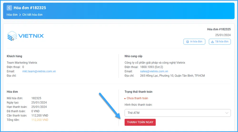 Nhấn chọn nút THANH TOÁN NGAY