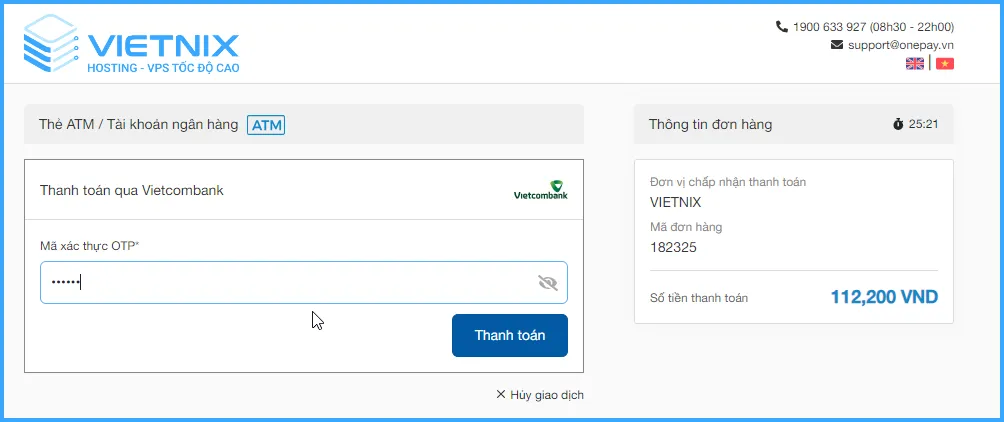 Nhập Mã xác thực OTP