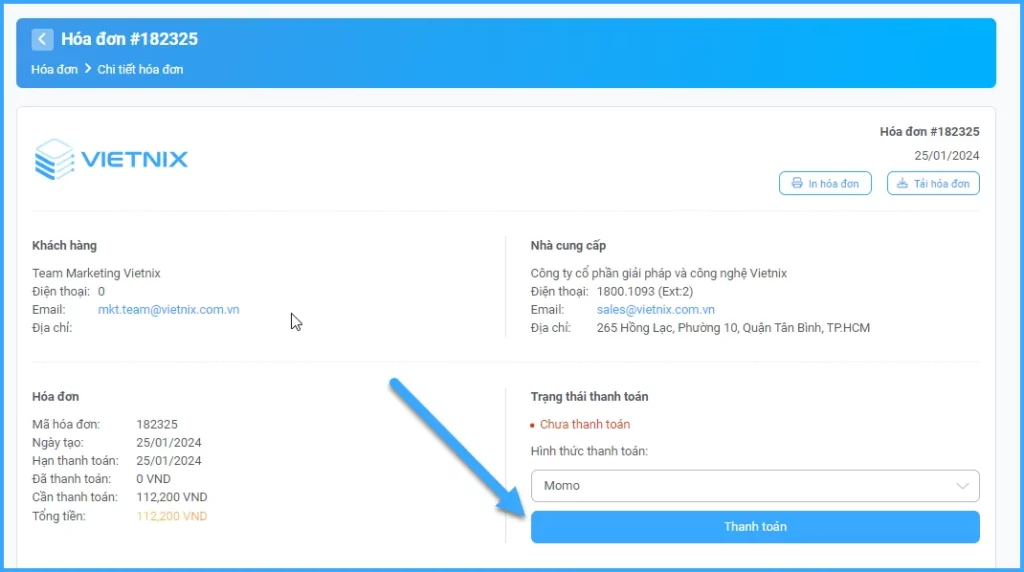 Nhấn chọn Thanh toán