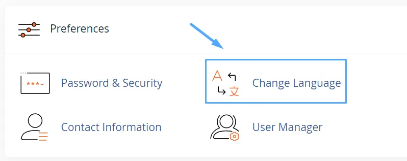 Nhấn chọn Change Language trong mục Preferences