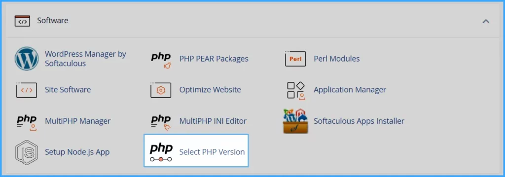 Hướng dẫn sử dụng cPanel với giao diện Jupiter 87 Chọn Select PHP Version