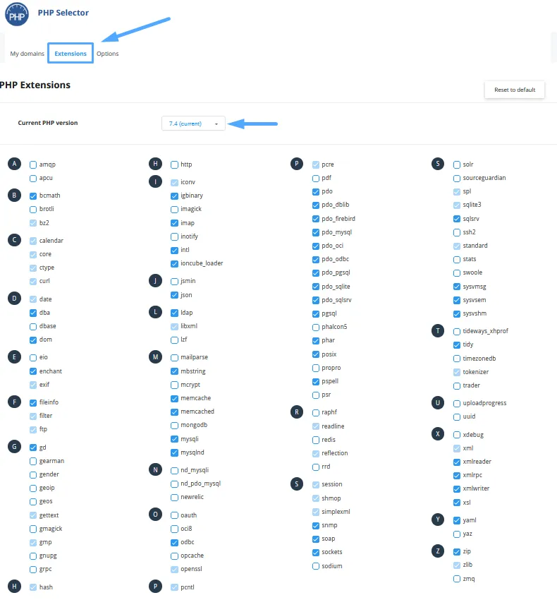Hướng dẫn sử dụng cPanel với giao diện Jupiter 89 Kích hoạt Extensions cho phiên bản PHP