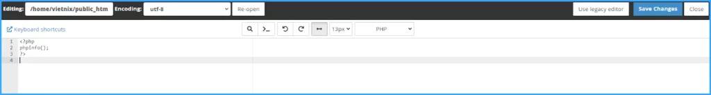 Hướng dẫn sử dụng cPanel với giao diện Jupiter 93 Dán đoạn code vào và nhấn lưu file