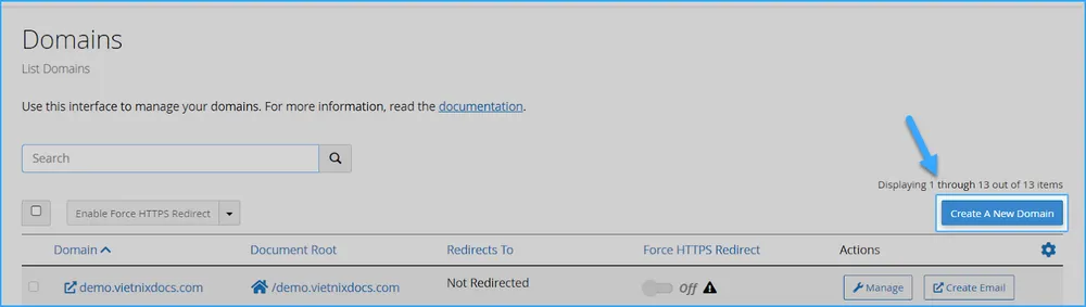 Hướng dẫn sử dụng cPanel với giao diện Jupiter 53 Chọn Create A New Domain