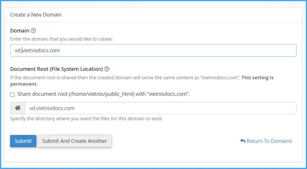 Hướng dẫn sử dụng cPanel với giao diện Jupiter 57 Thêm Subdomain
