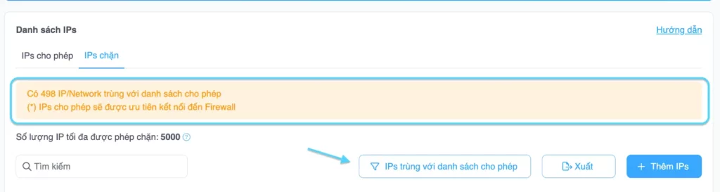 Lọc IPs trùng với danh sách cho phép