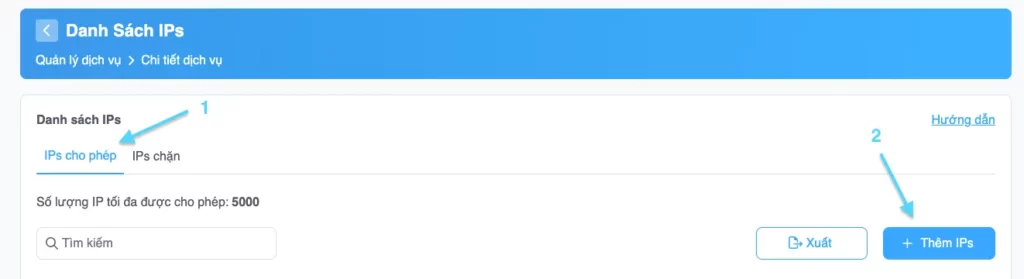 Chọn IPs cho phép
