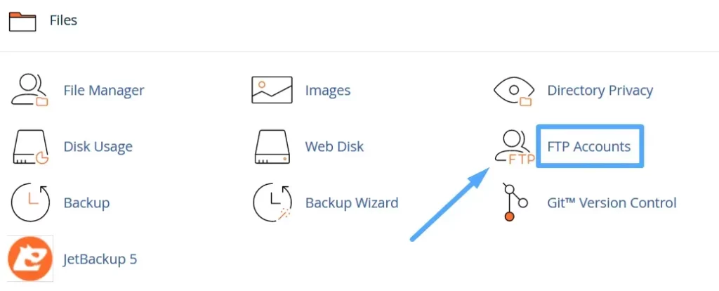 Hướng dẫn thêm tài khoản FTP trong cPanel 10 Chọn FTP Account trong mục Files