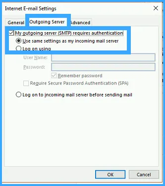 6 bước kết nối Outlook với Hosting tại Vietnix nhanh chóng 16 Tích vào My outgoing server (SMTP) requires authentication với tùy chọn Use same settings as my incoming mail server