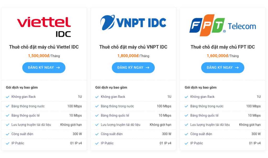 chọn nhà cung cấp chỗ đặt máy chủ