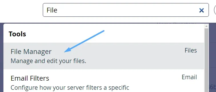 Hướng dẫn 3 bước CHMOD file và thư mục trên hosting sử dụng cPanel 22 Tìm kiếm File Manager ở thanh tìm kiếm phía góc trên bên phải