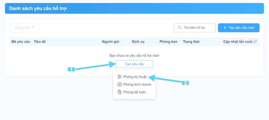 Tạo yêu cầu hỗ trợ