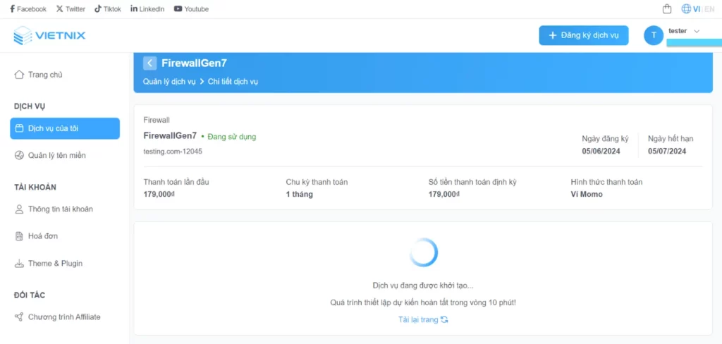 Dịch vụ đang được khởi tạo