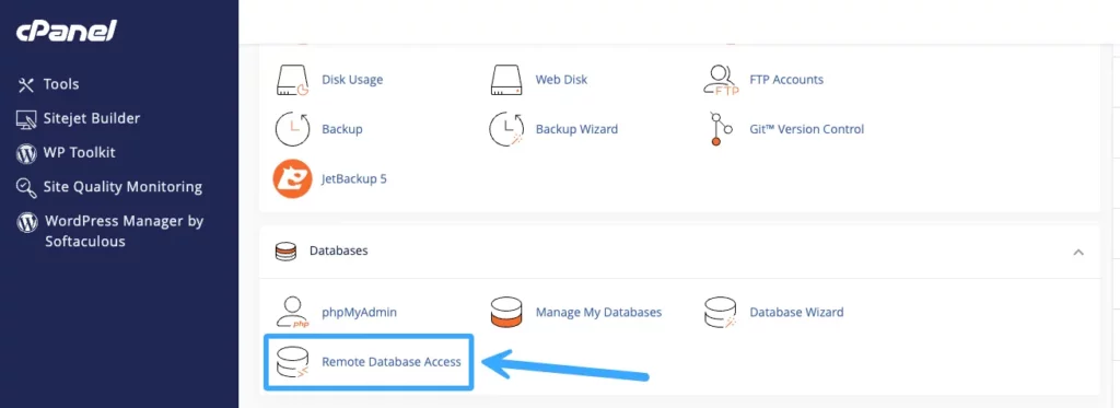 Chọn Remote Database Access