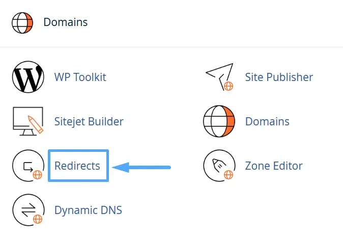Hướng dẫn 3 bước sử dụng tính năng Redirect trên cPanel 13 Bạn kéo đến phần Domains và chọn vào mục Redirects