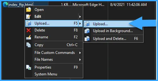 Bạn click chuột phải vào file cần upload, chọn Upload… 2 lần