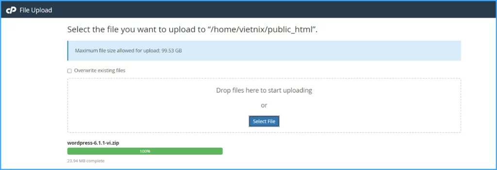 Hướng dẫn sử dụng cPanel với giao diện Jupiter 60 Upload file