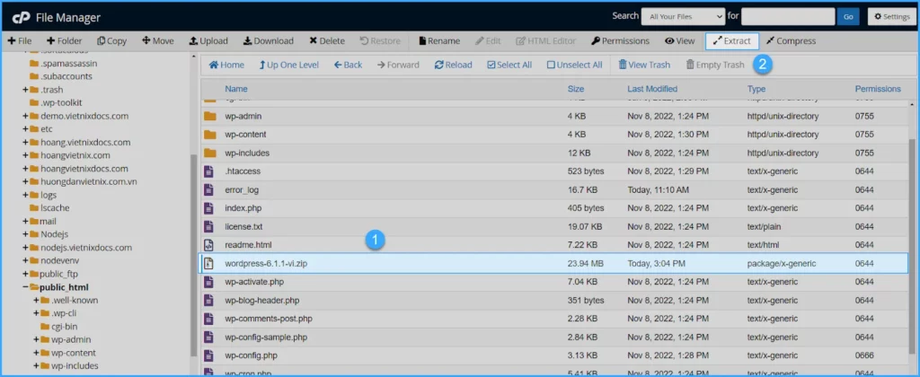Hướng dẫn sử dụng cPanel với giao diện Jupiter 62 Giải nén file