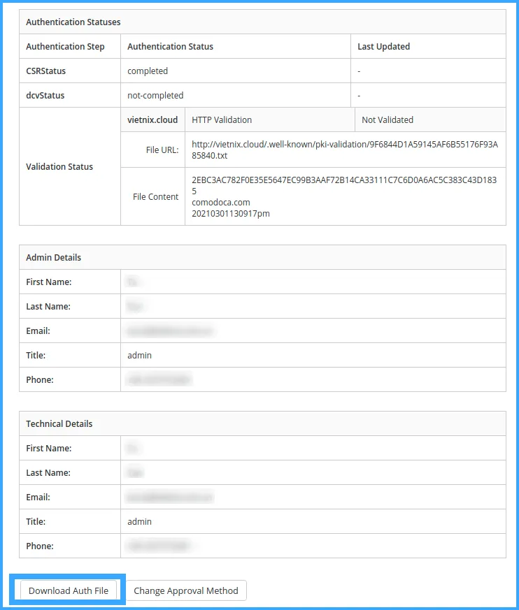 Tải file xác thực về hosting/VPS