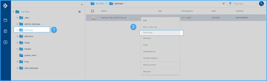 Tải bản backup về máy