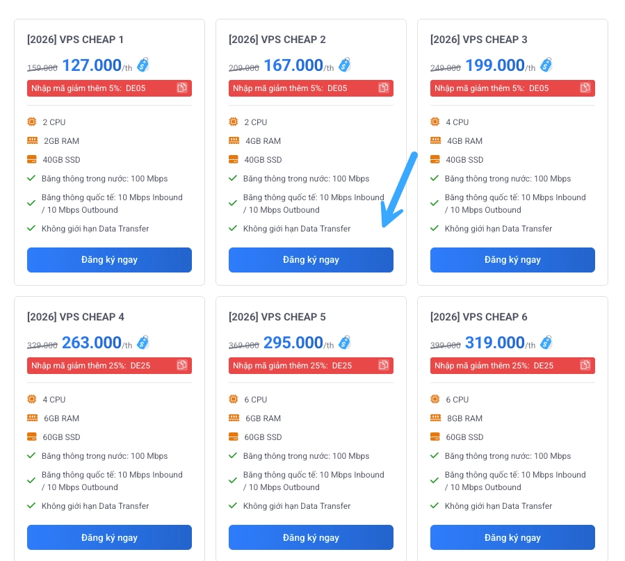 Chọn vào gói dịch vụ mà quý khách muốn đăng ký
