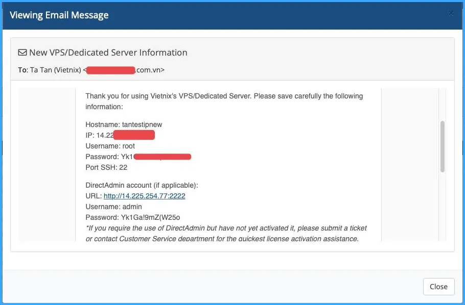 Thông tin đăng nhập SSH