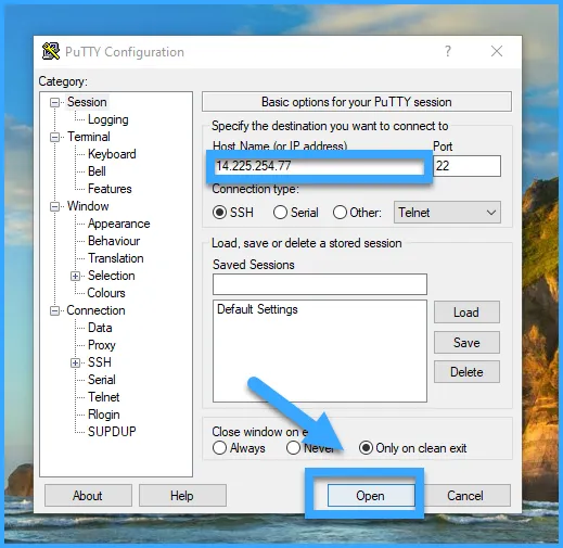 Điền đầy đủ các thông tin sau đó nhấn chọn Open