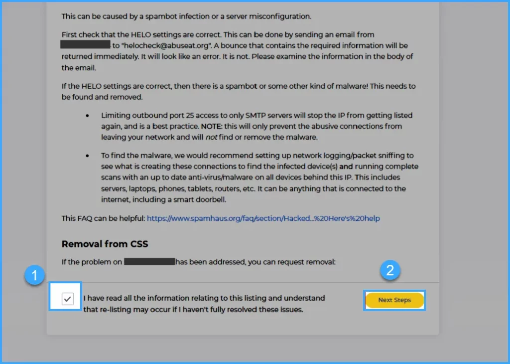 Gửi yêu cầu xóa khỏi blacklist