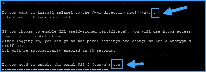 Gõ y và yes để tiếp tục cài đặt